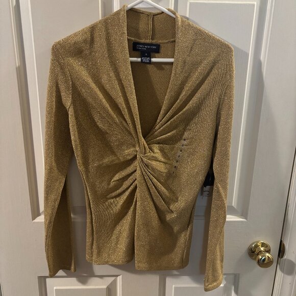 Jones New York Signature Gold Metallic Women's Knot Top Blouse ~ Small ~ NWT - Picture 1 of 4